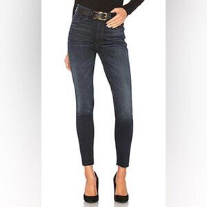 MOTHER Womens Size 25 High Waisted Looker Ankle Fray Jean in Night Owl Black